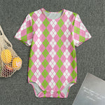White Pink And Green Argyle Print Men's Bodysuit
