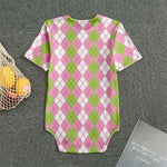 White Pink And Green Argyle Print Men's Bodysuit