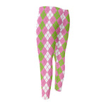 White Pink And Green Argyle Print Men's Compression Pants