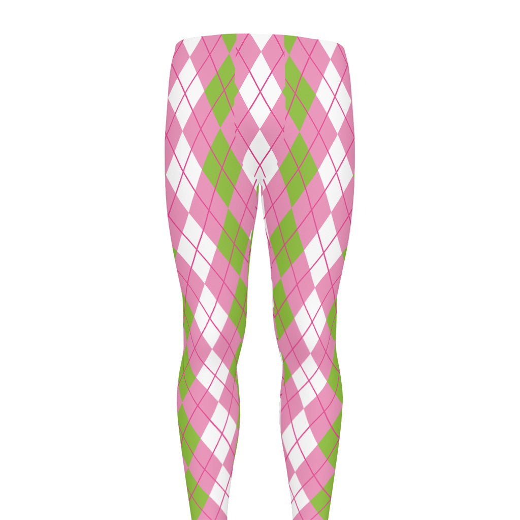 White Pink And Green Argyle Print Men's leggings
