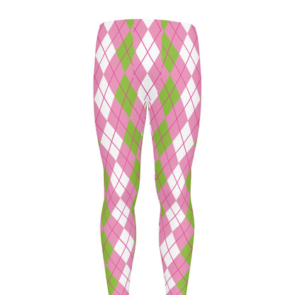 White Pink And Green Argyle Print Men's leggings