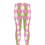 White Pink And Green Argyle Print Men's leggings
