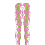 White Pink And Green Argyle Print Men's leggings