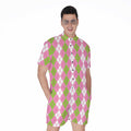 White Pink And Green Argyle Print Men's Romper