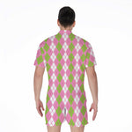 White Pink And Green Argyle Print Men's Rompers