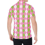 White Pink And Green Argyle Print Men's Shirt