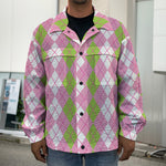 White Pink And Green Argyle Print Men's Shirt Jacket