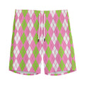 White Pink And Green Argyle Print Men's Athletic Shorts