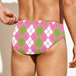 White Pink And Green Argyle Print Men's Swim Briefs