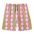 White Pink And Green Argyle Print Men's Swim Trunks
