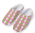 White Pink And Green Argyle Print Mesh Casual Shoes