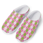 White Pink And Green Argyle Print Mesh Casual Shoes