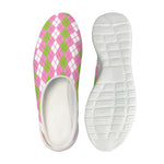 White Pink And Green Argyle Print Mesh Casual Shoes