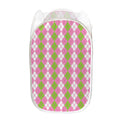 White Pink And Green Argyle Print Mesh Laundry Hamper
