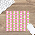 White Pink And Green Argyle Print Mouse Pad