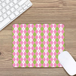 White Pink And Green Argyle Print Mouse Pad