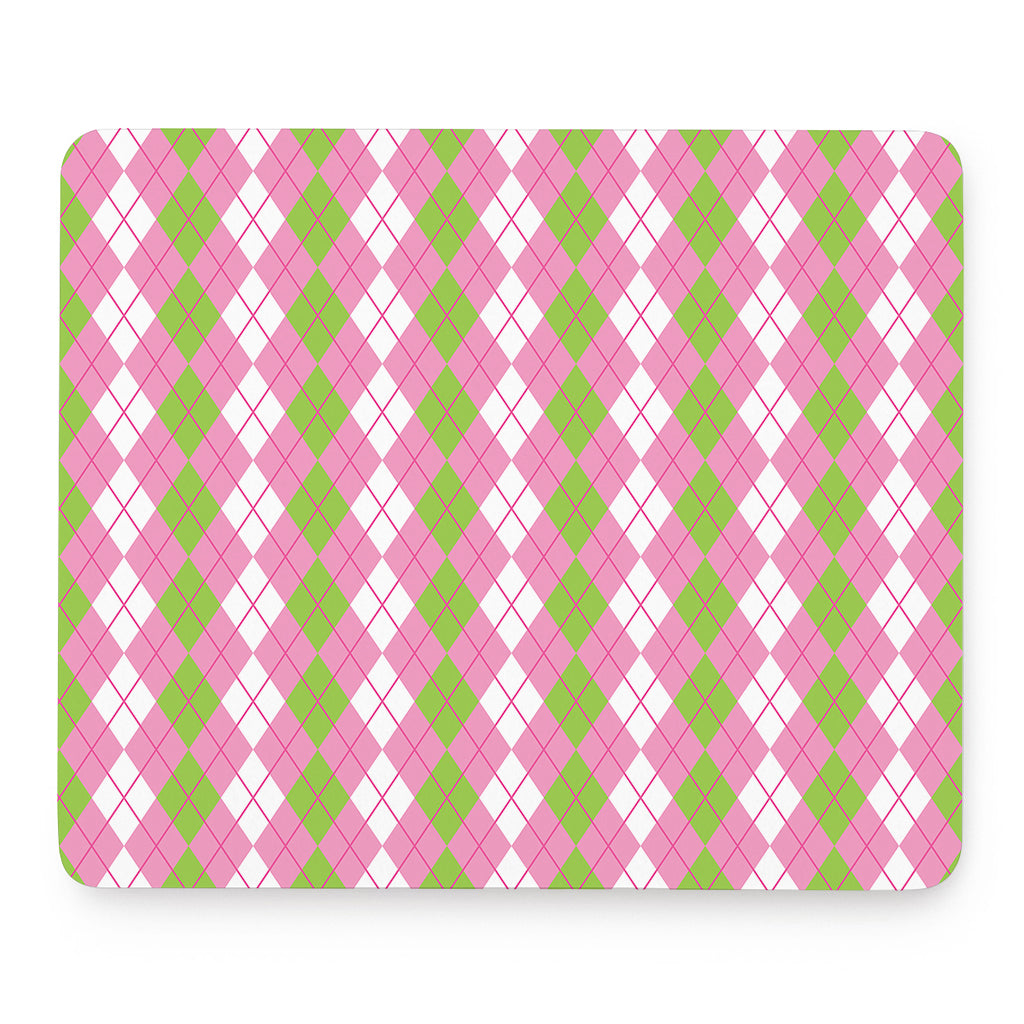 White Pink And Green Argyle Print Mouse Pad