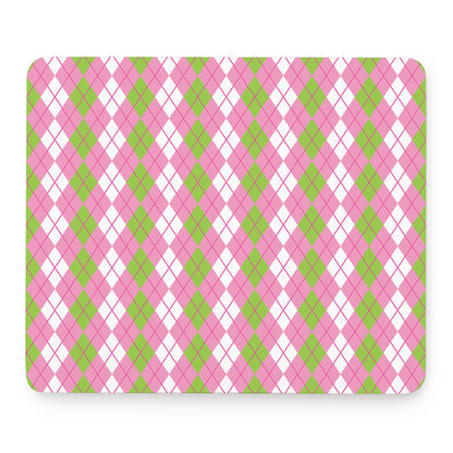 White Pink And Green Argyle Print Mouse Pad