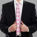 White Pink And Green Argyle Print Necktie