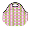 White Pink And Green Argyle Print Neoprene Lunch Bag
