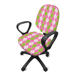 White Pink And Green Argyle Print Office Chair Cover