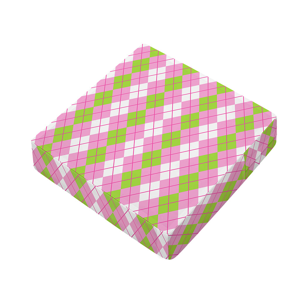 White Pink And Green Argyle Print Outdoor Seat Cushion Cover
