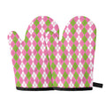 White Pink And Green Argyle Print Oven Mitts