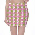 White Pink And Green Argyle Print Pencil Mini Skirt