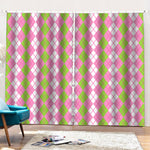 White Pink And Green Argyle Print Pencil Pleat Curtains