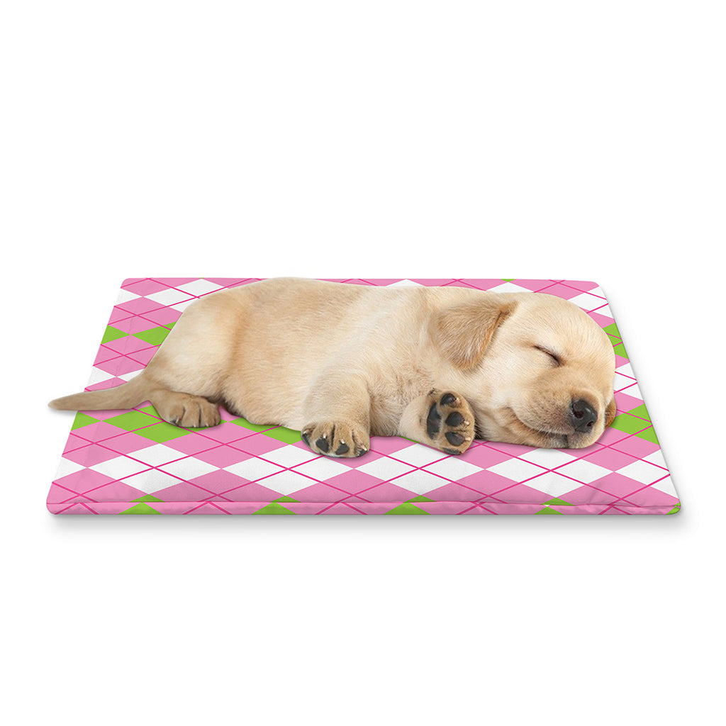 White Pink And Green Argyle Print Pet Cooling Mat Cover