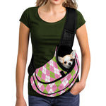 White Pink And Green Argyle Print Pet Sling Carrier