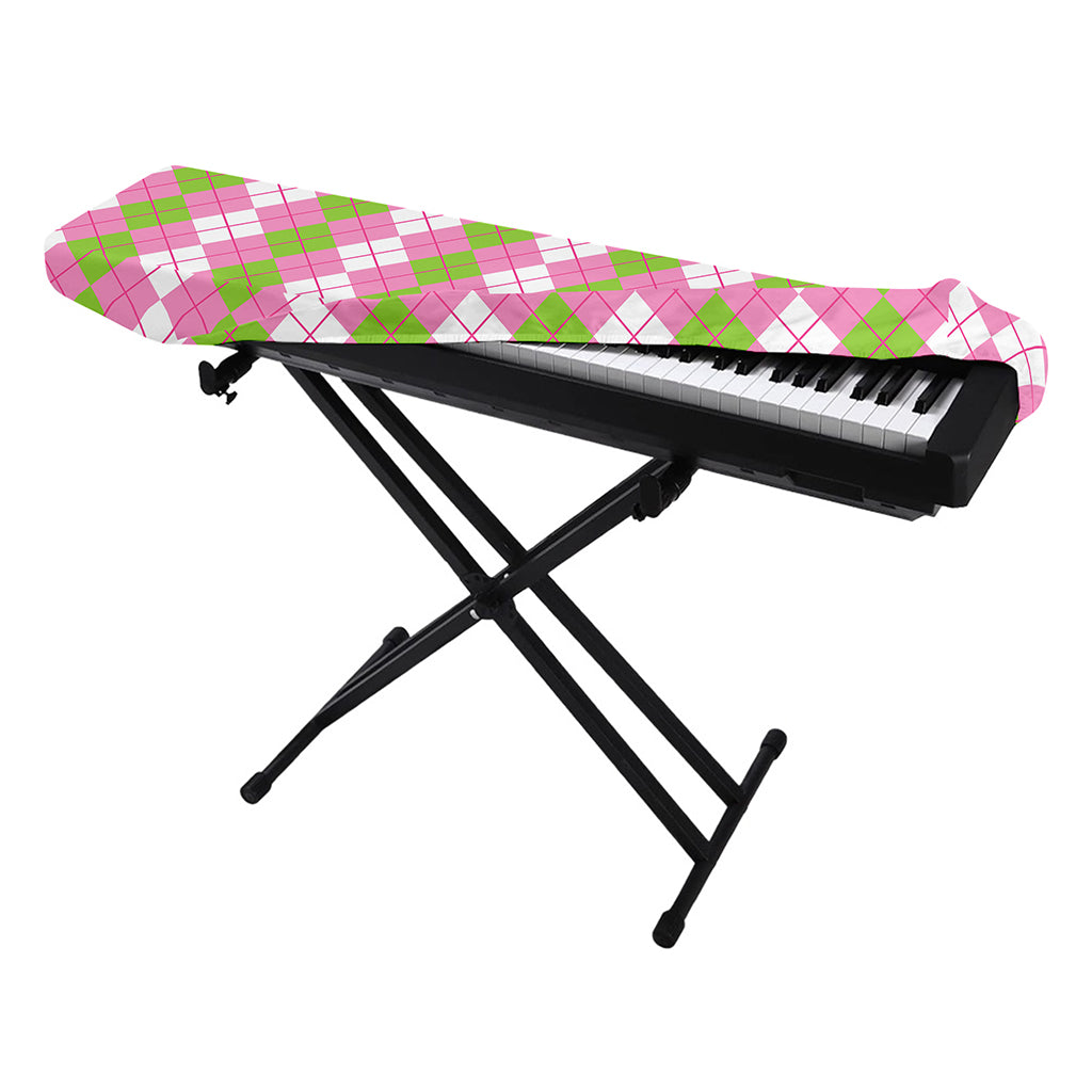 White Pink And Green Argyle Print Piano Keyboard Cover