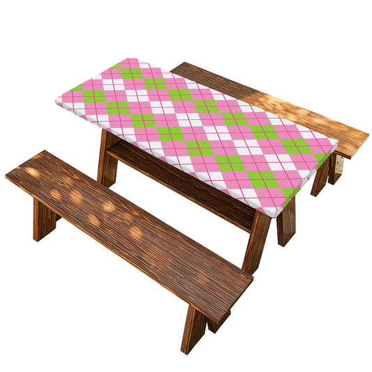White Pink And Green Argyle Print Picnic Table Cover