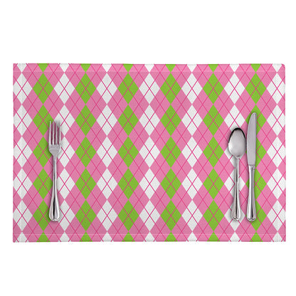 White Pink And Green Argyle Print Placemat