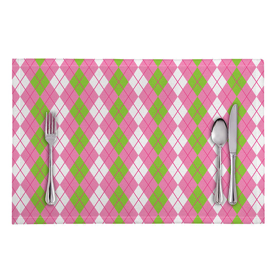 White Pink And Green Argyle Print Placemat