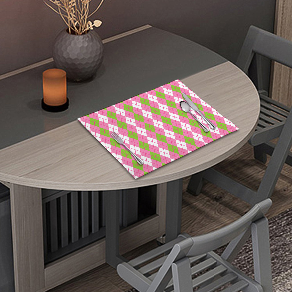 White Pink And Green Argyle Print Placemat