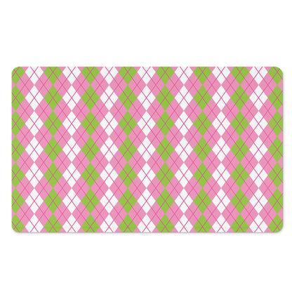 White Pink And Green Argyle Print Polyester Doormat