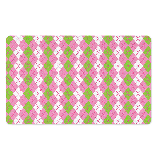 White Pink And Green Argyle Print Polyester Doormat