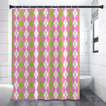 White Pink And Green Argyle Print Premium Shower Curtain