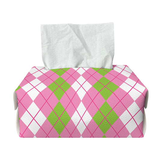 White Pink And Green Argyle Print Rectangle Tissue Box Cover