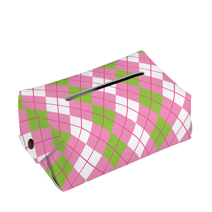 White Pink And Green Argyle Print Rectangle Tissue Box Cover