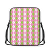 White Pink And Green Argyle Print Rectangular Crossbody Bag