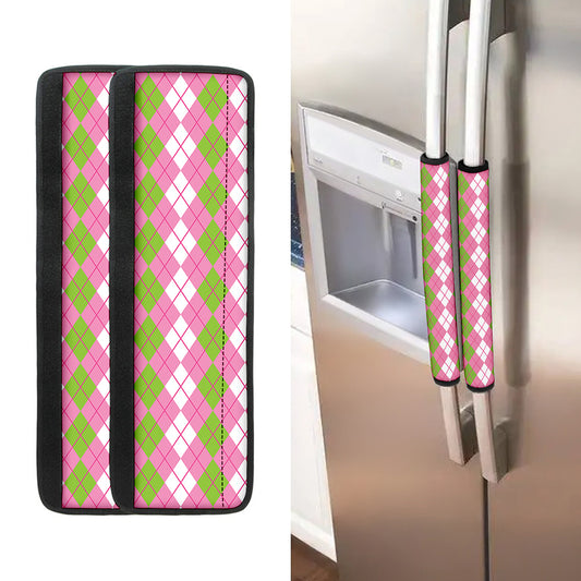 White Pink And Green Argyle Print Refrigerator Handle Covers