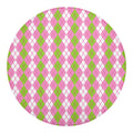 White Pink And Green Argyle Print Round Blanket