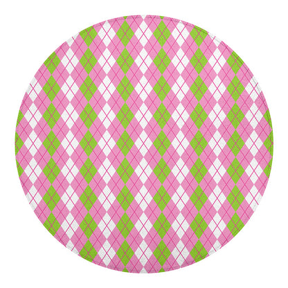 White Pink And Green Argyle Print Round Blanket