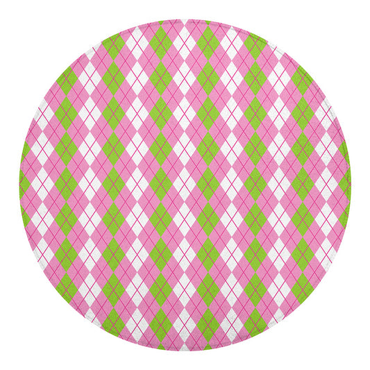 White Pink And Green Argyle Print Round Blanket