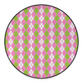 White Pink And Green Argyle Print Round Floor Mat