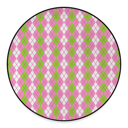 White Pink And Green Argyle Print Round Floor Mat
