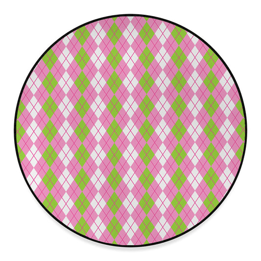 White Pink And Green Argyle Print Round Floor Mat