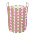 White Pink And Green Argyle Print Round Laundry Basket